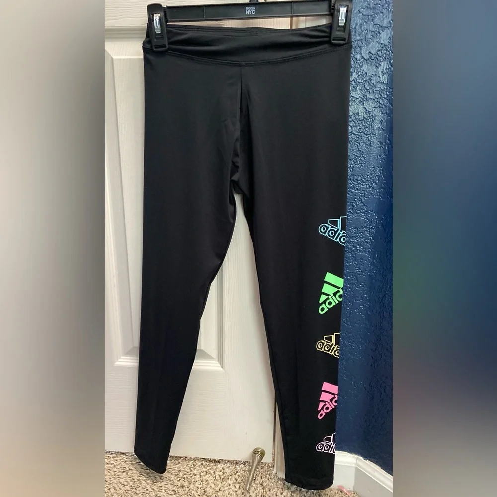 Adidas Black and Pink Leggings Athletic Fit